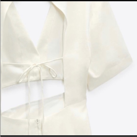 Zara Linen Blend Cut Out Ruched White Mini Dress Bloggers Fav - Picture 2 of 11